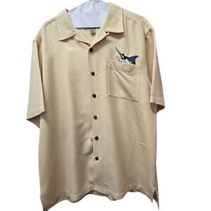 Hook & Tackle Mens Embroidered Swordfish Booze Brothers  Shirt Soft Lemon Large